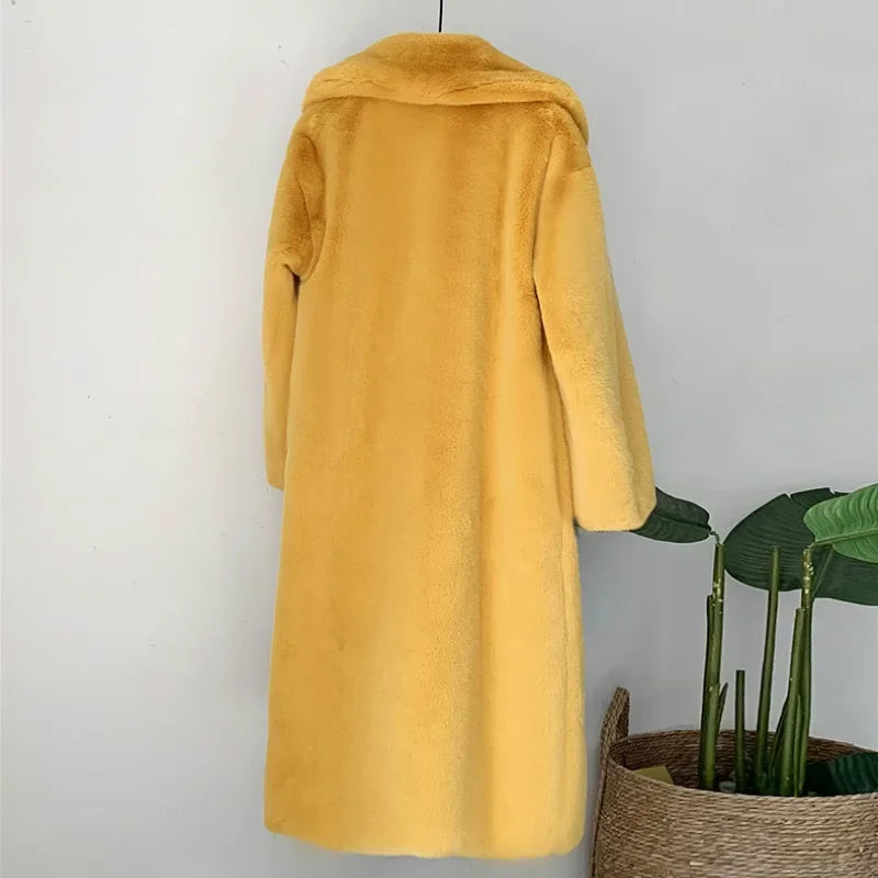 Elegant Long Faux Fur Overcoat