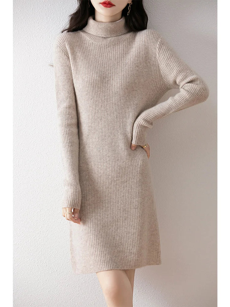 Merino Wool Turtleneck Sweater Dress