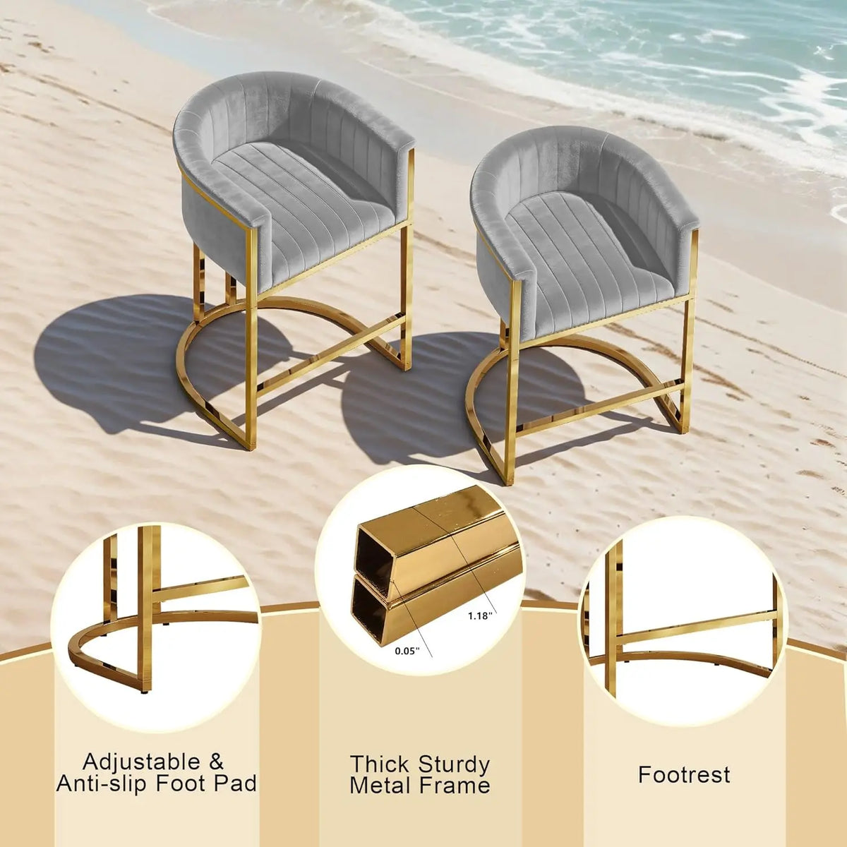 26" H Modern Velvet Barrel  Bar Stools Set of 3,