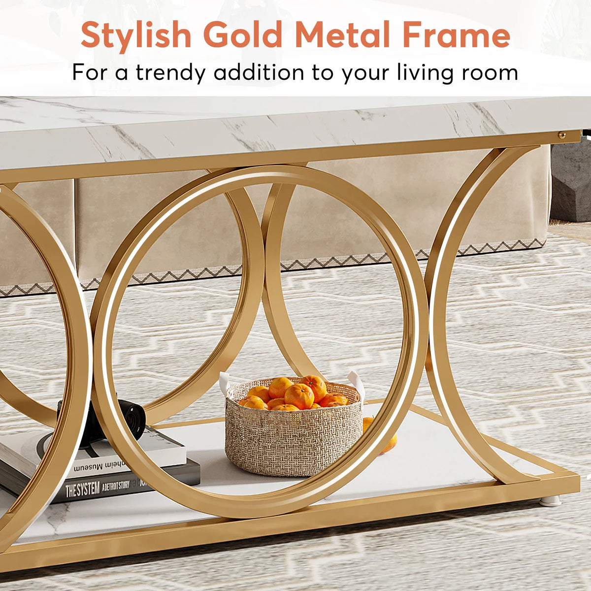 2-Tier Faux Marble Wood Coffee Table