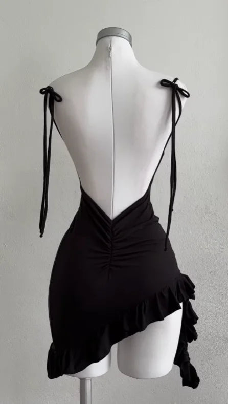 Backless Black Ruffle Minidress