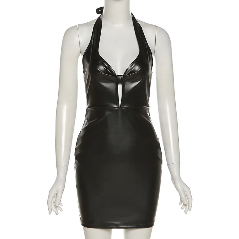 Elegant PU Leather Slim Dress
