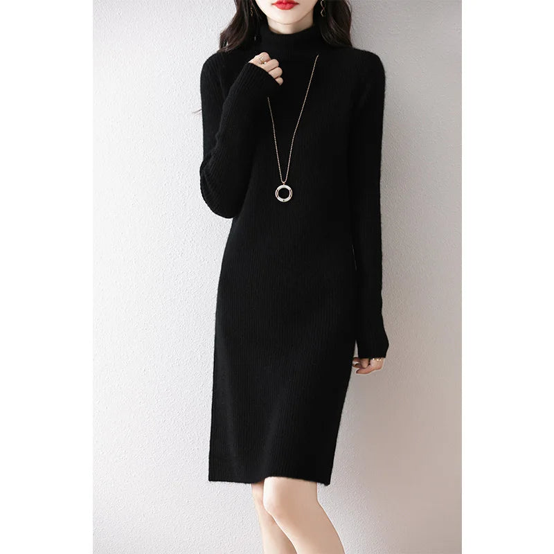 Merino Wool Turtleneck Sweater Dress