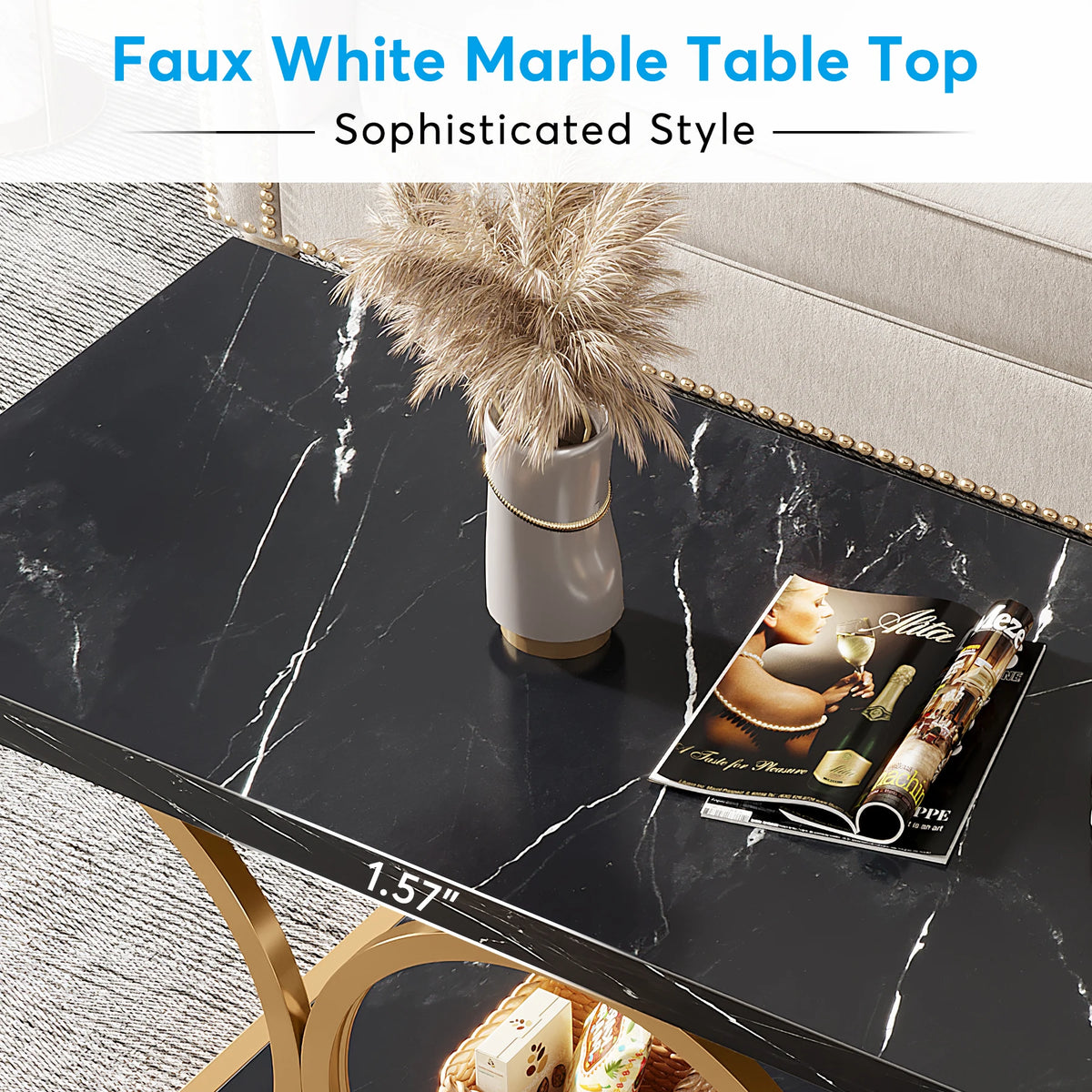 2-Tier Faux Marble Wood Coffee Table