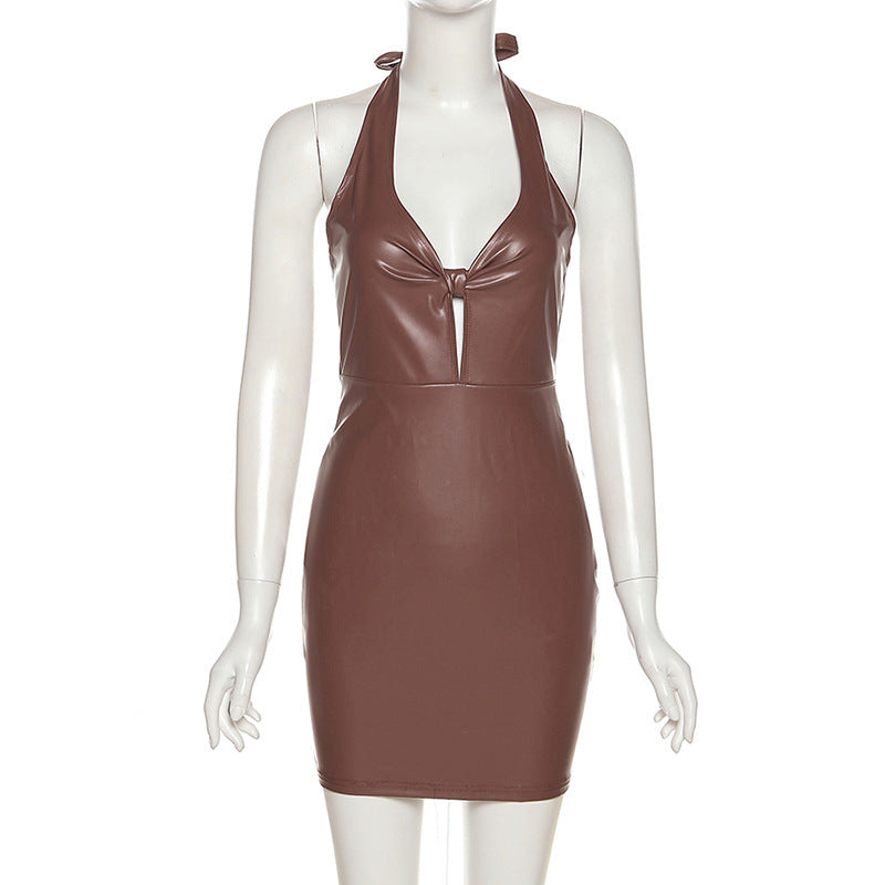 Elegant PU Leather Slim Dress