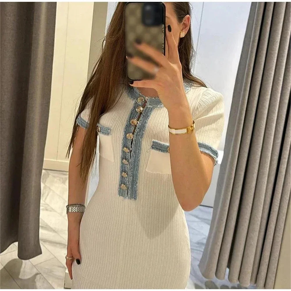 Knit Maxi Dress with Metal Buttons