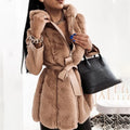 Hooded Faux Fur Coat with Belt