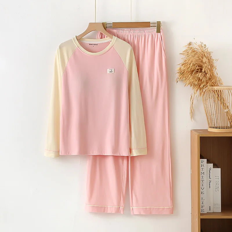 New Style Long Sleeved Home Clothing Set with Chest Cushion for Spring and Autumn Loose Fit Cotton Comfortable Pajamas Suit