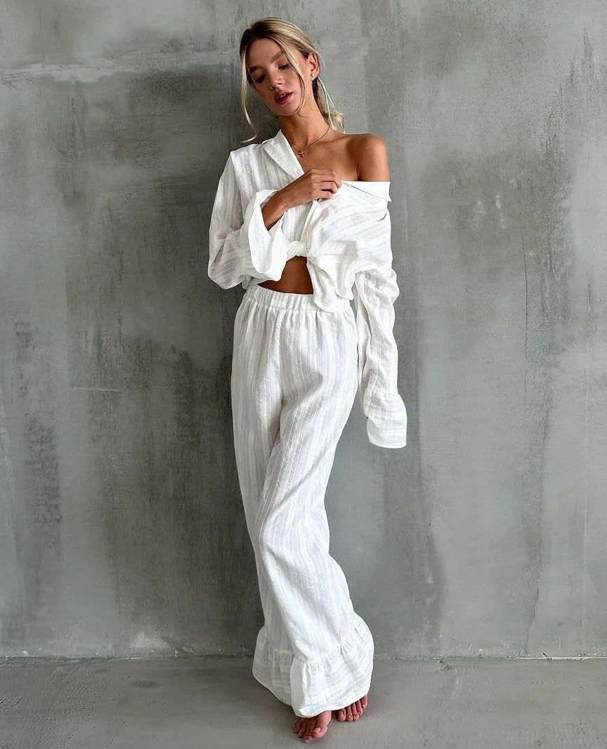 100% Cotton Ruffle Hem  Lounge Set