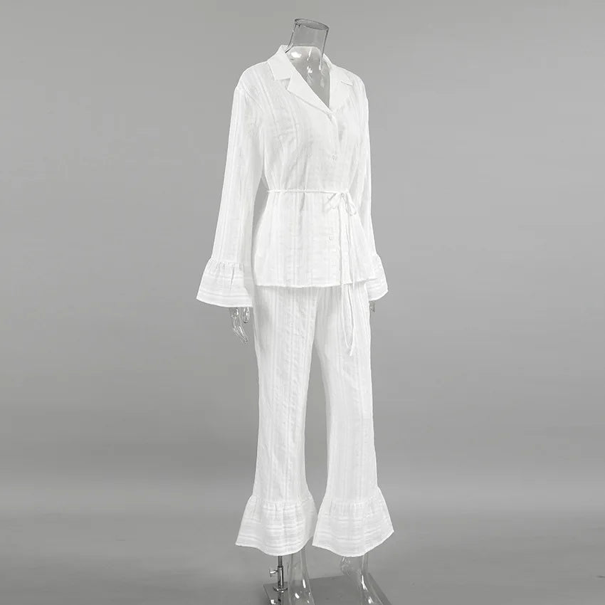100% Cotton Ruffle Hem  Lounge Set