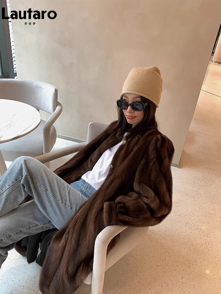 Brown Faux Mink Fur Coat