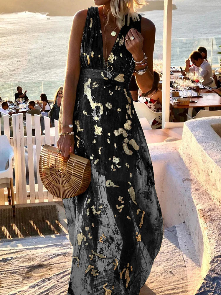 Deep V-Neck Maxi Dress