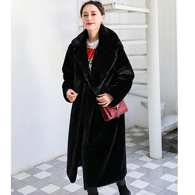 Elegant Long Faux Fur Overcoat