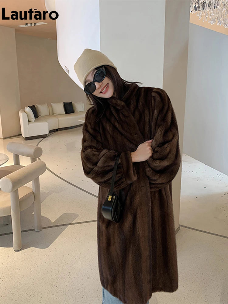 Brown Faux Mink Fur Coat