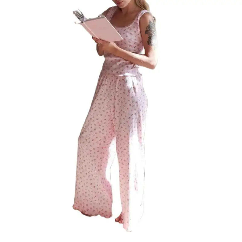 The  Printed Vest  Pajama Set