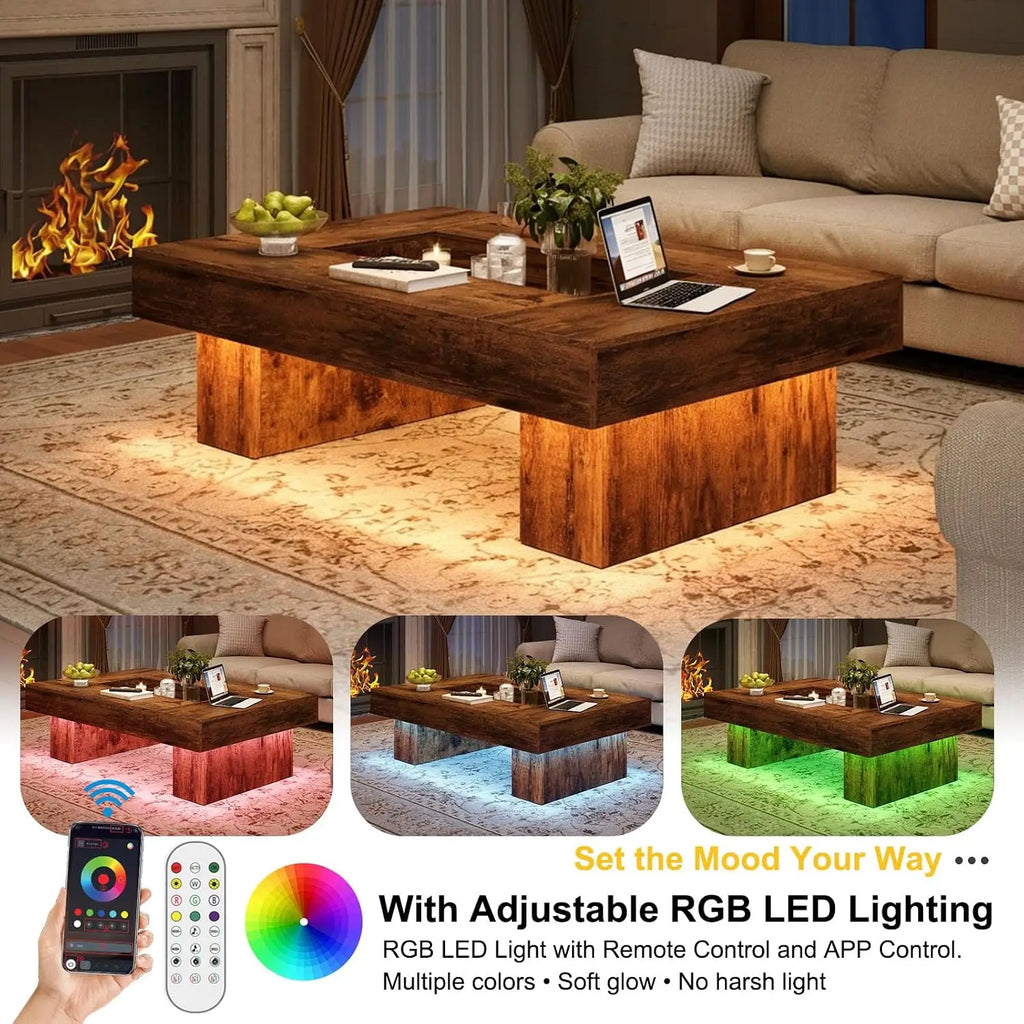 47x31 Inch Rustic Brown Rectangle Wood Coffee Table