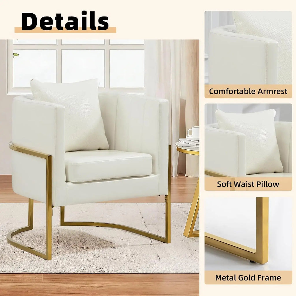 Leather Upholstered Barrel Armchair (with Pillow)