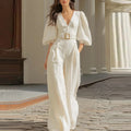 Elegant Puff Sleeve Belt Free Jumpsuit