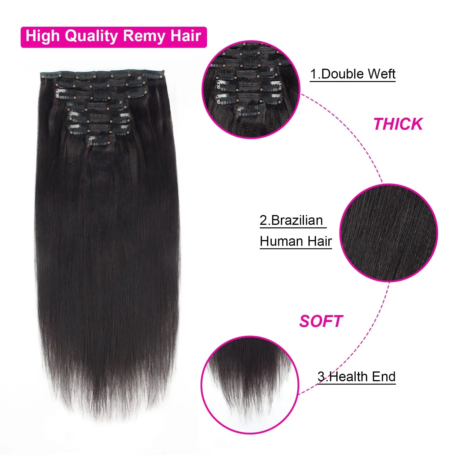 Yaki Straight Clip in Set 100% Human Hair