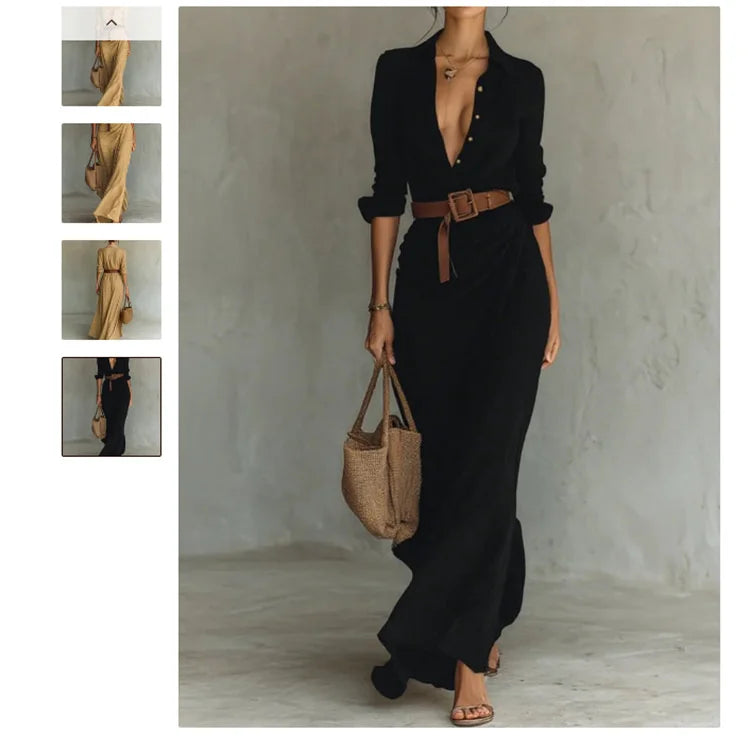 Belted Lapel Shirt Dress