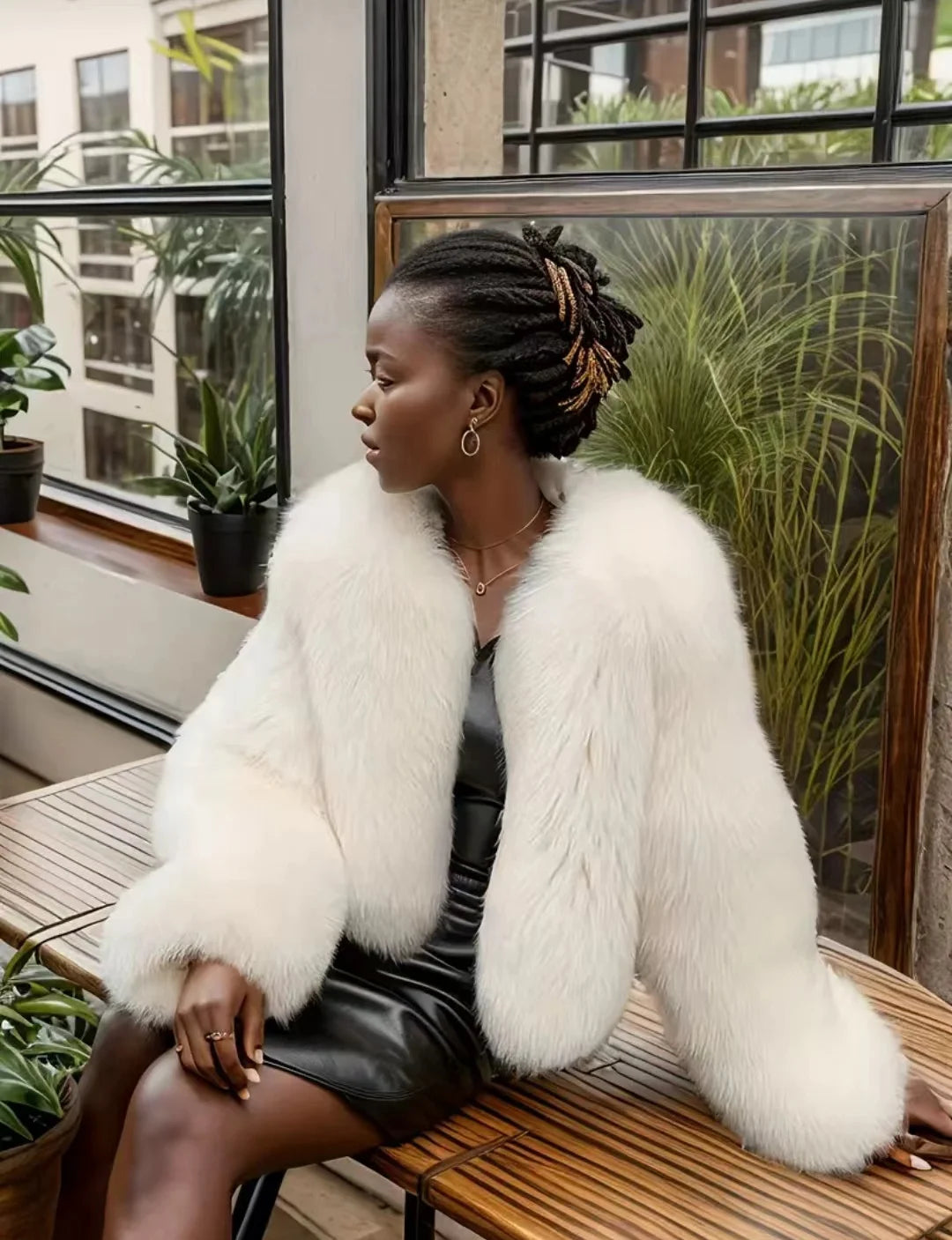 Black Faux Fox Fur Jacket