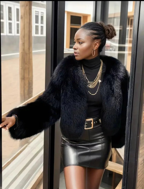 Black Faux Fox Fur Jacket