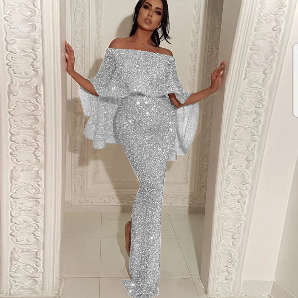 Slash Neck Slim Maxi Dress