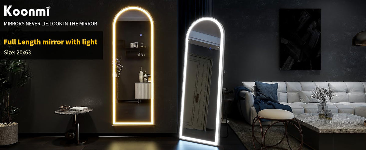 63"x20" Arched LED Full Length Lighted Floor Mirror